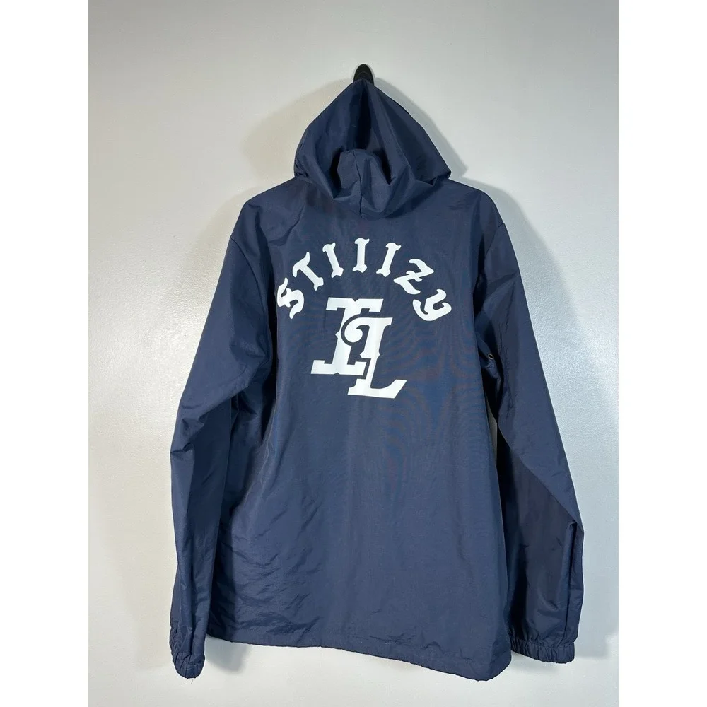 Stiiizy Jacket Mens Large Blue Hooded‎ Snap Up Illinois Windbreaker